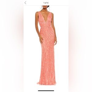 Mac Duggal SEQUINED PLUNGE NECK SLEEVELESS COLUMN GOWN